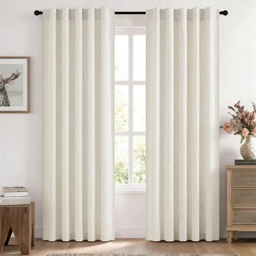 Vista 49 de MIULEE - Cortinas de lino sintético de 96 pulgadas de largo, 2 paneles, cortina semitransparente natural con pestaña trasera, bolsillo para barra