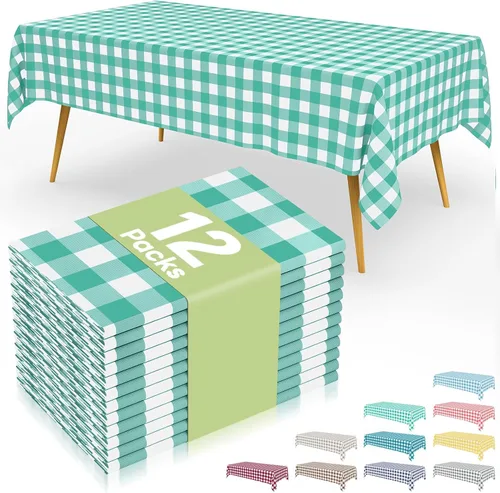 Vista 41 de Smiry 8 paquetes de manteles desechables Gingham, 54 x 108 pulgadas, manteles de plástico impermeables rectangulares en diseño a cuadros
