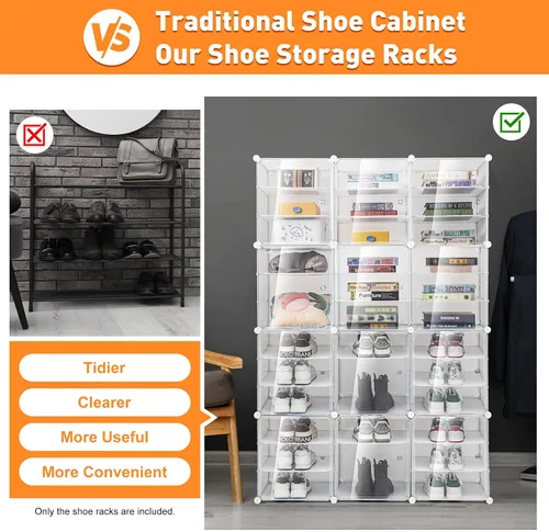 Vista 5 de 3 cajas de almacenamiento de zapatos de 12 niveles, zapatero de plástico transparente abierto lateral, organizador de zapatos plegable apilable que