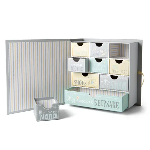Vista 9 de Votum Caja de Recuerdos para Bebé para Memorias Preciadas, Luna y Estrellas - Ligera, Cajas para Bebé Hechas a Mano con 9 Compartimentos Etiquetados