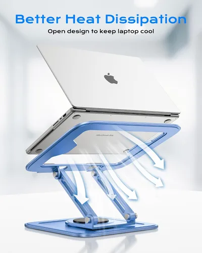 Vista 4 de LOXP Soporte ajustable para laptop, soporte para computadora con base giratoria de 360°, soporte ergonómico para computadora portátil