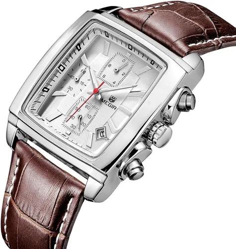 Vista 2 de MEGIR Casual Leather Strap Watch for Men Fashion Military Sports Classic Quartz Watches Waterproof Chronograph Wristwatch with Auto Date