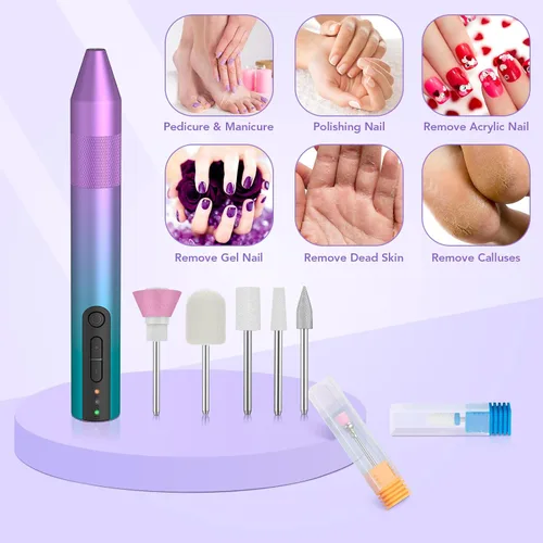 Vista 4 de Acekool - Taladro de uñas eléctrico inalámbrico, máquina de taladro de uñas recargable para uñas de gel acrílico, kit de lima de uñas eléctrica