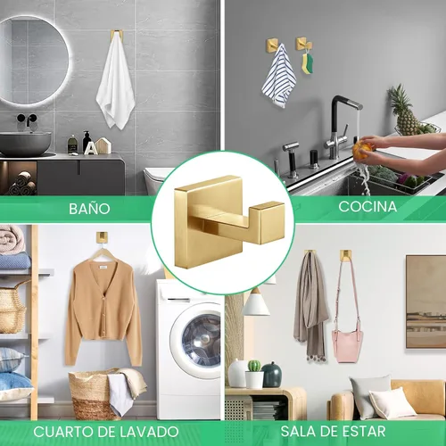 Vista 5 de Ganchos para Toallas de Acero Inoxidable de Servicio Pesado, Ganchos Cuadrados para Bata Montados en la Pared para Baño, Cocina, Dormitorio, Hotel