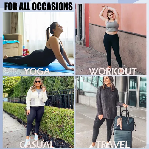 Vista 3 de NEW YOUNG Paquete de 3 leggings de talla grande con bolsillos para mujer, cintura alta, control de abdomen, pantalones de yoga para entrenamiento