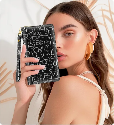 Vista 7 de Cartera para mujer, cartera de pulsera RFID para mujer, monederos de embrague para damas, soporte grande para tarjetas de viaje con soporte