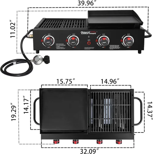 Vista 2 de GD4001TB Combo de parrilla y plancha de propano, 4 quemadores, parrilla de gas portátil para patio trasero o cocina al aire libre, 40000 BTU