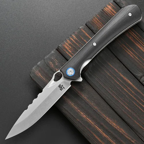 Vista 2 de Sitivien ST145 - Cuchillo de bolsillo plegable, hoja de acero 14C28N, mango G10 EDC herramienta cuchillo para supervivencia al aire libre Negro