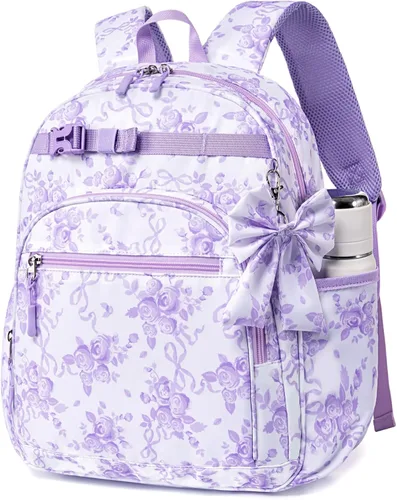 Vista 9 de Mochila para niñas para la escuela, mochila para niños preescolar, jardín de infantes, bolsa de libros primaria, 14.2"x4.5"x10.2", Mochila infantil