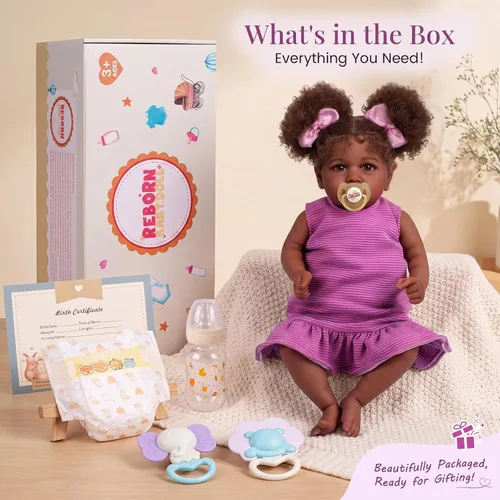 Vista 12 de JIZHI - Muñecas de bebé Reborn negras de 22 pulgadas, muñeca realista con accesorios
