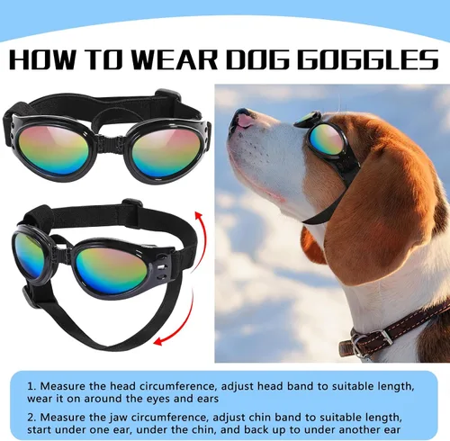 Vista 4 de Anteojos de perro Qumy, protección ocular, anteojos de sol impermeables para perros de más de 15 libras, Negro