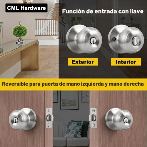 Vista 7 de CML Hardware Juego de pomos de puerta de entrada con llave, cerradura de puerta de entrada en acero inoxidable sólido para exterior e