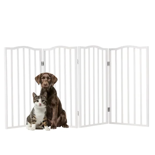 Vista 10 de Puerta para Mascotas de Interior - Puerta Plegable de 3 Paneles para Perros para Escaleras o Entradas - Cerca Independiente para Mascotas de 54x32