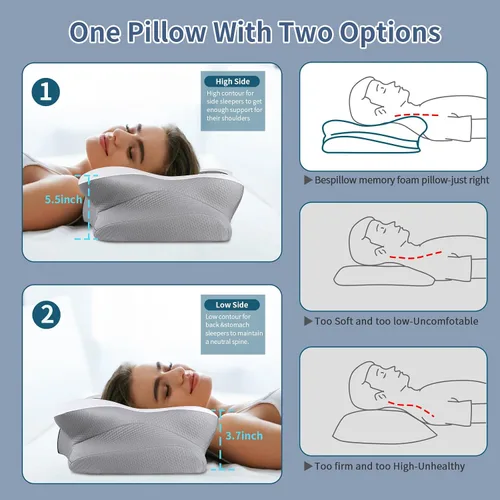 Vista 5 de Cervicac Almohada cervical para aliviar el dolor, almohada ergonómica para dormir de lado para soporte del cuello, almohada cervical ortopédica