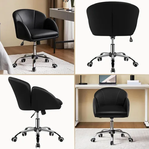 Vista 7 de Yaheetech Linda silla de escritorio de pétalos para el hogar, silla giratoria de cuero para escritorio, silla de tocador de maquillaje