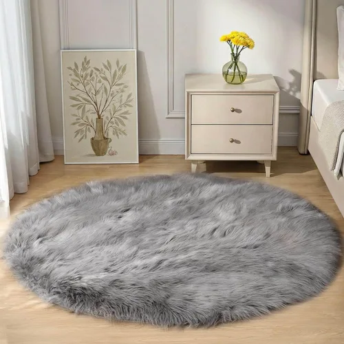 Vista 93 de Goolela Alfombra esponjosa de piel sintética para dormitorio, color marrón claro beige, 2 x 3 pies, alfombra de piel de oveja peluda y difusa