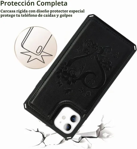 Vista 7 de iCoverCase Funda compatible con iPhone 11 con tarjetero para mujer, bloqueo RFID en relieve, piel sintética con correa de muñeca de 6.1 pulgadas