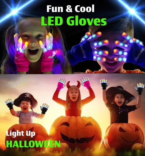 Vista 5 de The Noodley 2 pares de guantes con luz LED para niños, regalos para niños y niñas, juguetes de Navidad brillantes