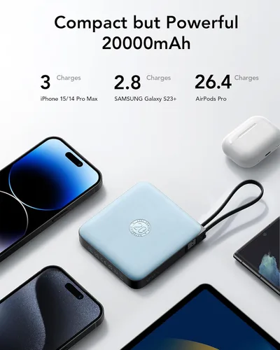 Vista 2 de VRURC Cargador portátil con 4 cables incorporados, paquete de batería de 20000mAh Cargador portátil PD 20W de carga rápida, banco de energía