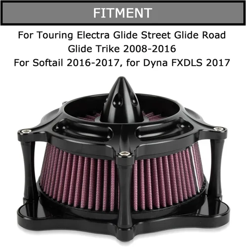Vista 3 de PSLER Filtro de aire de turbina de motocicleta Filtro de admisión para Touring FLHR Road King FLHX Street Glide FLTR 2008-2016, para FLS Softail