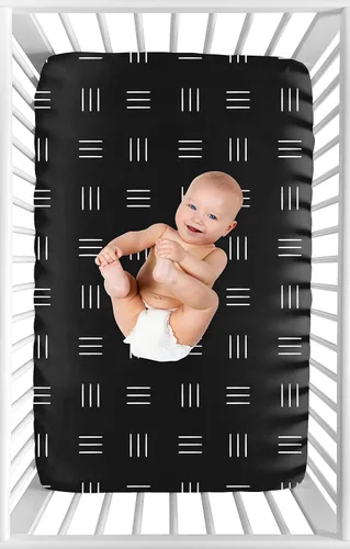 Vista 3 de Sweet Jojo Designs Mini sábana bajera para cuna de niño y niña, color blanco y negro, para cuna, portátil, paquete de cuna y juego, diseño