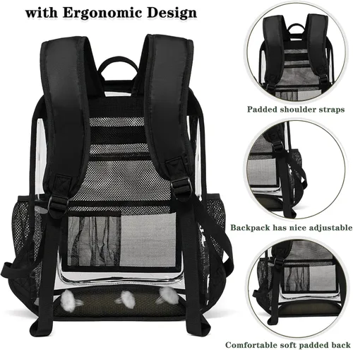Vista 3 de Mochila transparente aprobada para estadios, mochila transparente para mujeres y hombres, ideal para eventos deportivos, trabajo diario, Azul