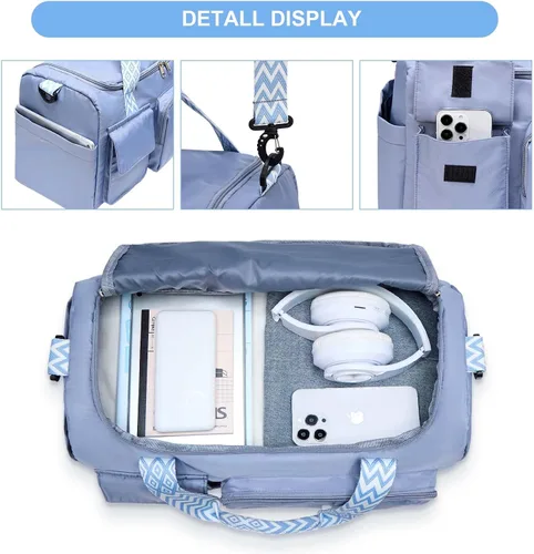 Vista 113 de Pequeña bolsa de gimnasio para mujer, bolsa de viaje con compartimento para zapatos