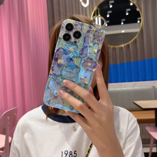 Vista 6 de Funda para iPhone 14 Pro Max con correa para la muñeca, función atril con purpurina de dibujos animados IMD de silicona TPU a prueba de golpes