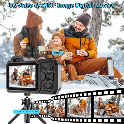 Vista 3 de Cámara subacuática UHD 8K, 70MP 33FT WiFi Cámara digital impermeable con tarjeta de 64 GB, enfoque automático, impermeable, doble pantalla, selfie