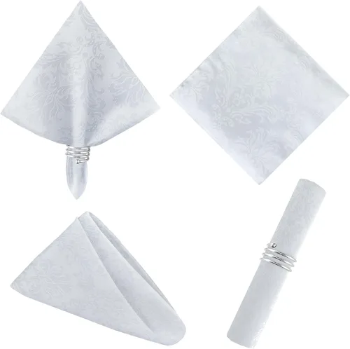 Vista 2 de SASTYBALE Servilletas de tela blanca de 20 x 20 pulgadas, juego de 4 servilletas de mesa de damasco de jacquard lavables para comedor, fiesta, boda