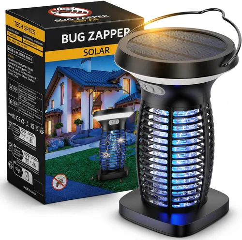 Vista 11 de OnBeam Solar Bug Zapper Outdoor, 4200V Electric Mosquito Killer for Patio Azul profundo