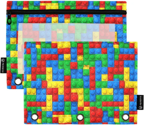 Vista 25 de Gredecor Estuche para lápices con 3 anillos con purpurina azul y rosa con cremallera, 2 unidades, organizador transparente para carpeta escolar