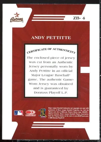 Vista 2 de Andy Pettitte Card 2005 Zenith Z-Jerseys #4
