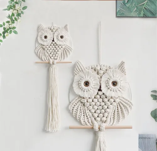 Vista 3 de Achart Colgante de Pared de Macramé de Búho - Tapiz Bohemio Tejido a Mano - Decoración de Pared de Macramé - Decoración de Búho para Dormitorio