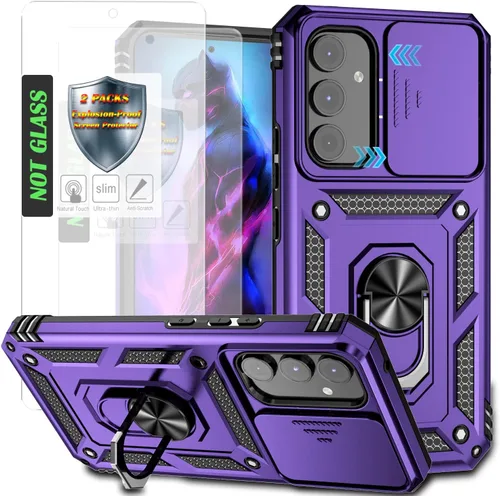 Vista 17 de Funda para Galaxy A26 con cubierta para lente de cámara, protector de pantalla HD, protección contra caídas de grado militar, soporte de anillo