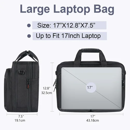 Vista 4 de VANKEAN Maletín para laptop para hombres y mujeres, bolsa para laptop de 17.3 pulgadas, bolsa mensajero repelente al agua y expandible con correa
