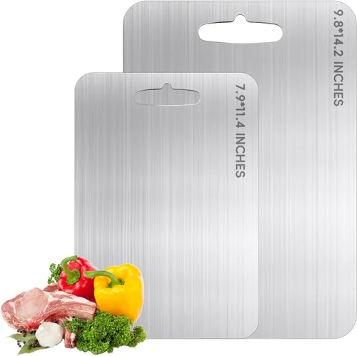 Vista 8 de Tabla de Cortar de Titanio para Cocina, Tabla de Cortar de Titanio 100% Puro de Doble Cara Grado Alimentario Durabilidad Higiene Metal Seguro No