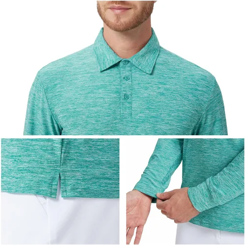 Vista 17 de NAVISKIN Camisas polo de manga larga para hombre, camisas de golf con cuello UPF 50 SPF para hombre, secado rápido, absorbe la humedad