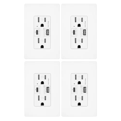 Vista 8 de Micmi USB C + A PD Power Delivery 24W Toma de corriente dual de alta velocidad, capacidad de carga rápida inteligente, placa de pared resistente a