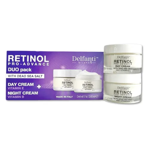 Vista 2 de Delfanti-Milano • RETINOL PRO-ADVANCE • Paquete DUO antienvejecimiento • Cremas de día y noche • Hidratantes faciales y cervicales con minerales