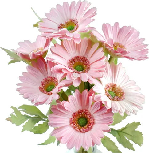 Vista 35 de FiveSeasonStuff Real Touch Gerbera Daisy - Arreglo de flores artificiales y ramo de boda (7 tallos florales, rojo baya)