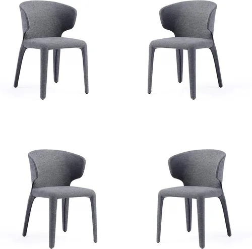 Vista 15 de Manhattan Comfort Conrad - Sillas de comedor modernas de mediados de siglo, muebles de cocina tapizados de tweed con respaldo contorneado, acolchado
