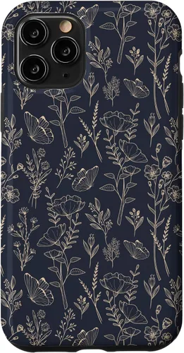 Vista 29 de Butterfly Meadow Botanical Wildflower Pattern (Azul Marino) Funda para iPhone 17