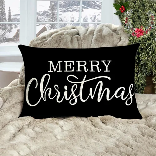 Vista 4 de Funda de almohada lumbar de Navidad negra de 12 x 20 pulgadas para decoraciones de Navidad, fundas de almohada de Feliz Navidad, fundas de cojín