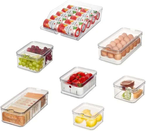 Vista 12 de iDesign Crisp - Juego de 3 cubos organizadores de plástico reciclado con tapas, transparente/gris