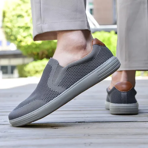 Vista 4 de konhill Zapatos deportivos sin cordones para hombre, mocasines de punto para caminar, espuma viscoelástica, para conducir, trabajo, patinaje