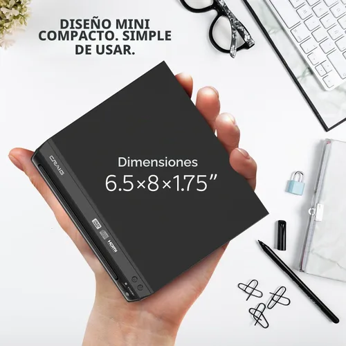 Vista 4 de Craig CVD401A Reproductor de DVD HDMI Compacto con Control Remoto en Negro Compatible con DVD-R/DVD-RW/JPEG/CD-R/CD-R/CD Escaneo Progresivo
