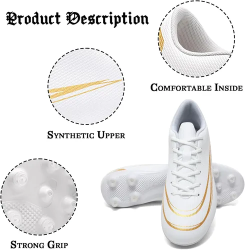 Vista 4 de Zapatos de fútbol para hombre con tacos de fútbol para terreno firme, zapatos de fútbol atléticos profesionales, para interiores y exteriores
