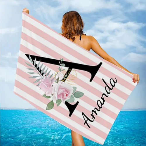 Vista 3 de Toallas de playa personalizadas para adultos y niños con nombres, toallas de playa personalizadas para hombres y mujeres, toalla de baño