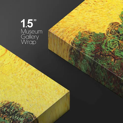 Vista 4 de Van Gogh - Lienzo con diseño giclée de olivos con cielo amarillo y sol, arte de pared de galería, estirado y enmarcado, listo para colgar, 24 x 36